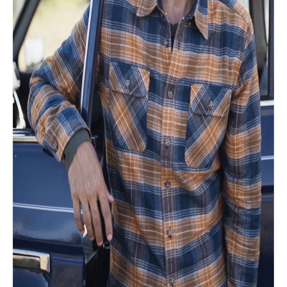 Tecovas Mens Plaid Flannel Shirt Large Navy Blue Brown Western Button Up